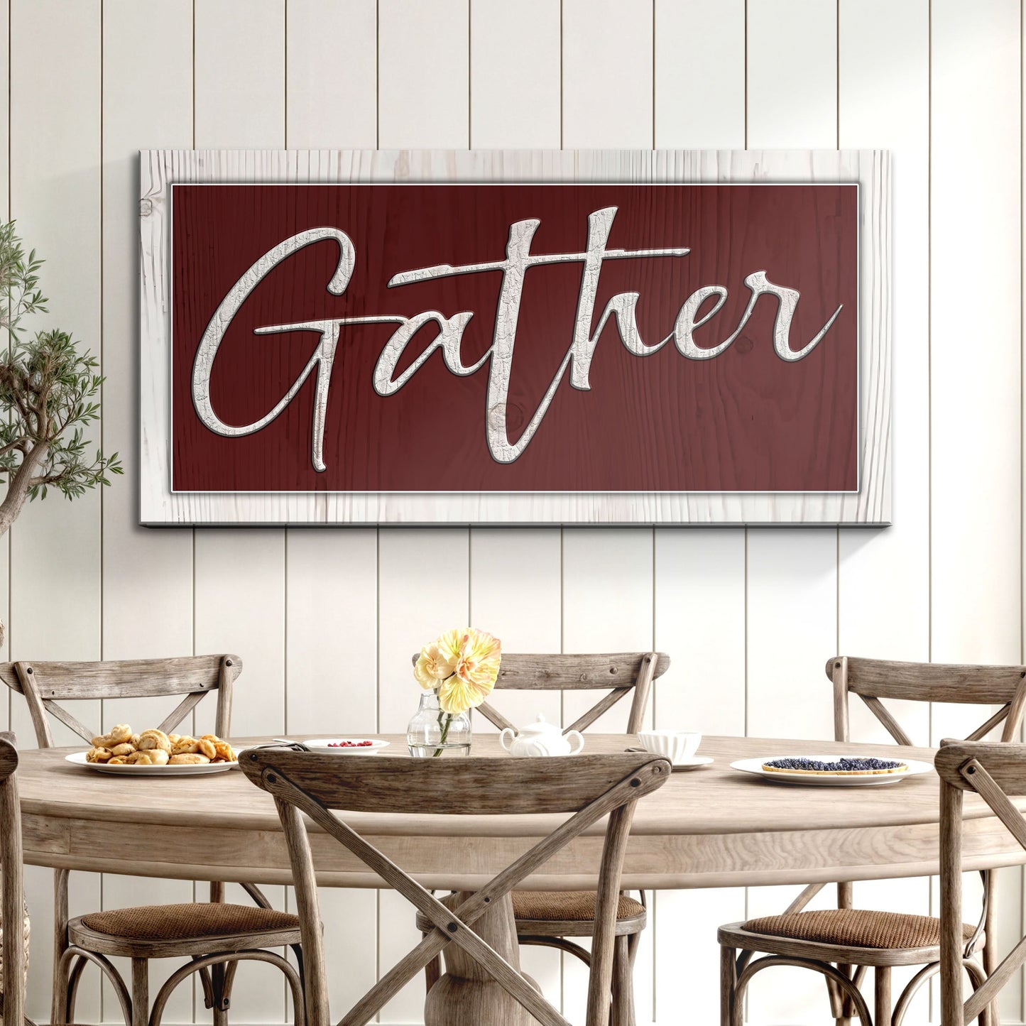 Gather Canvas Wall Art Sign - Wreath Accent