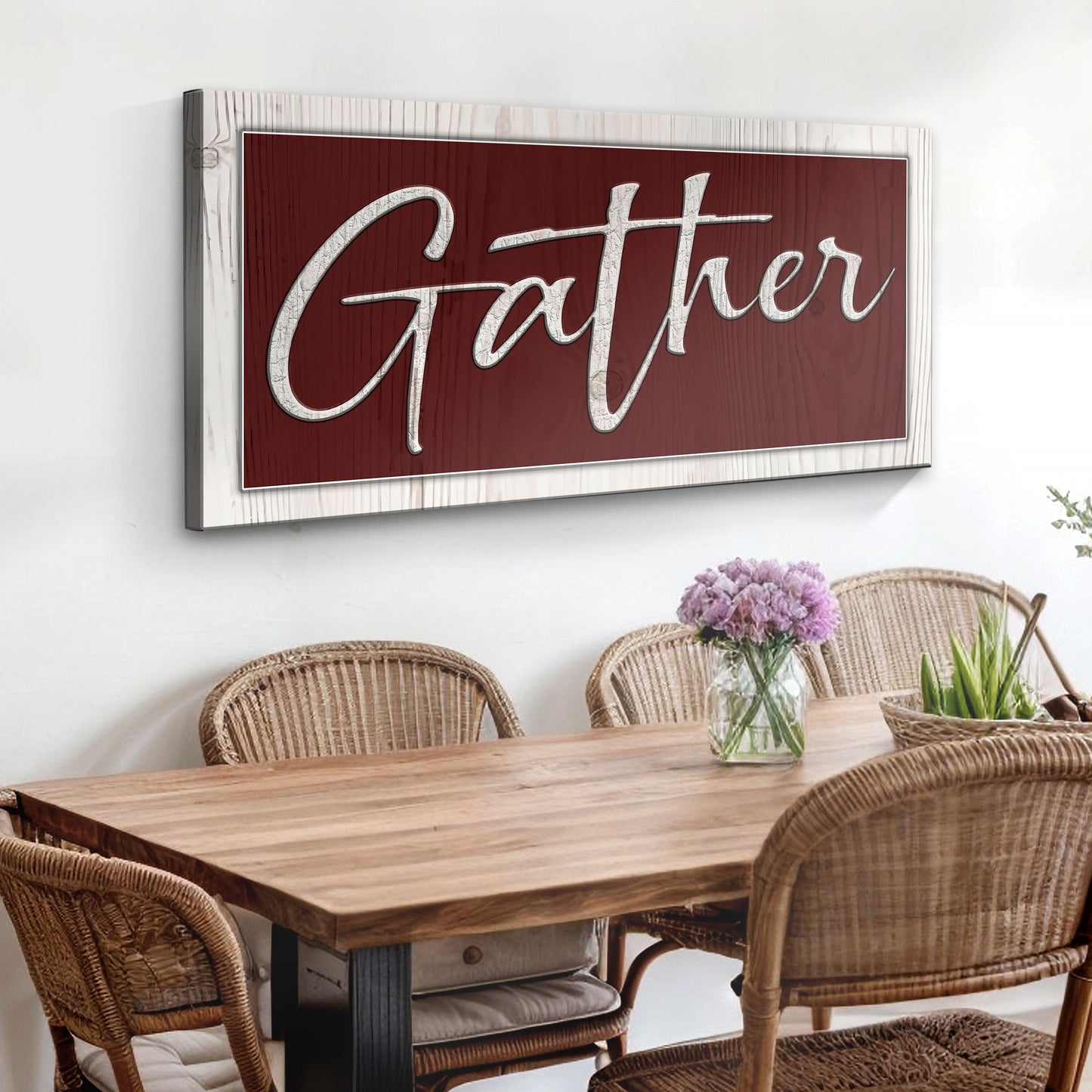 Gather Canvas Wall Art Sign - Wreath Accent