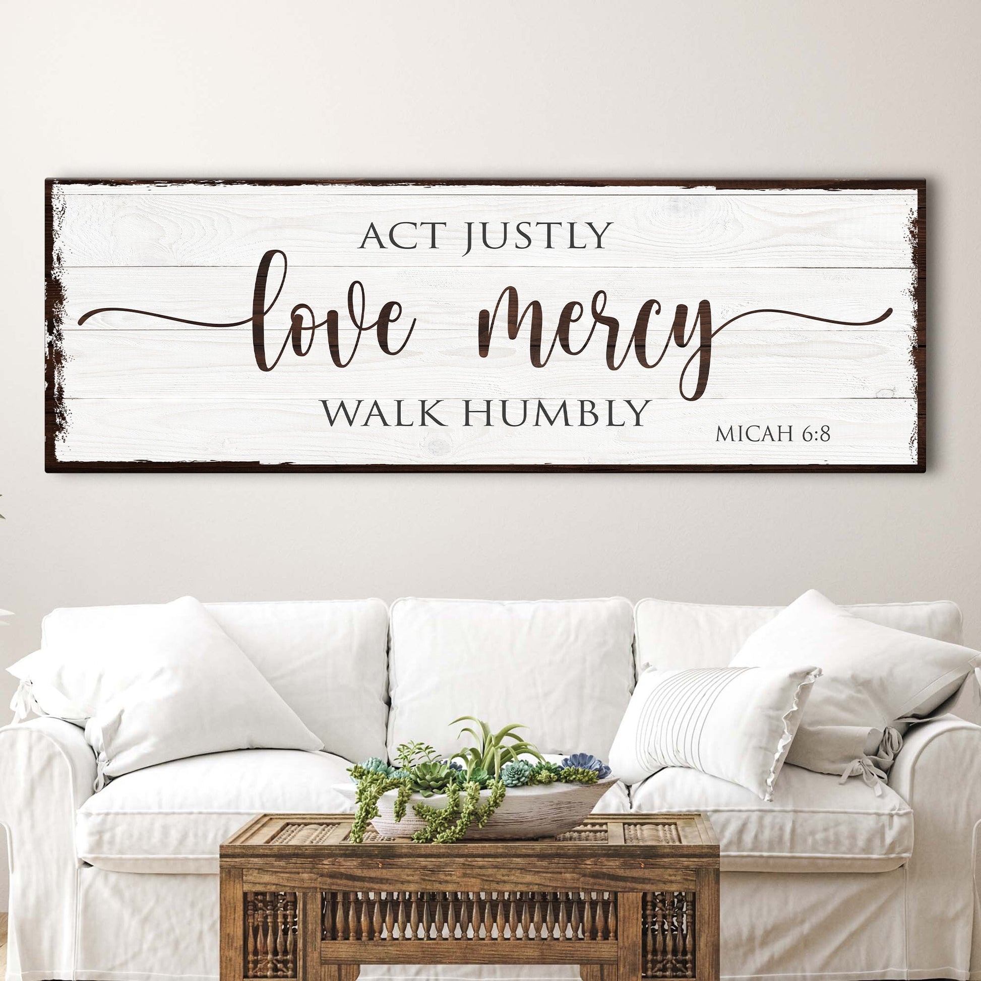 Act justly love mercy walk humbly Micah 6:8 scripture faith canvas sign