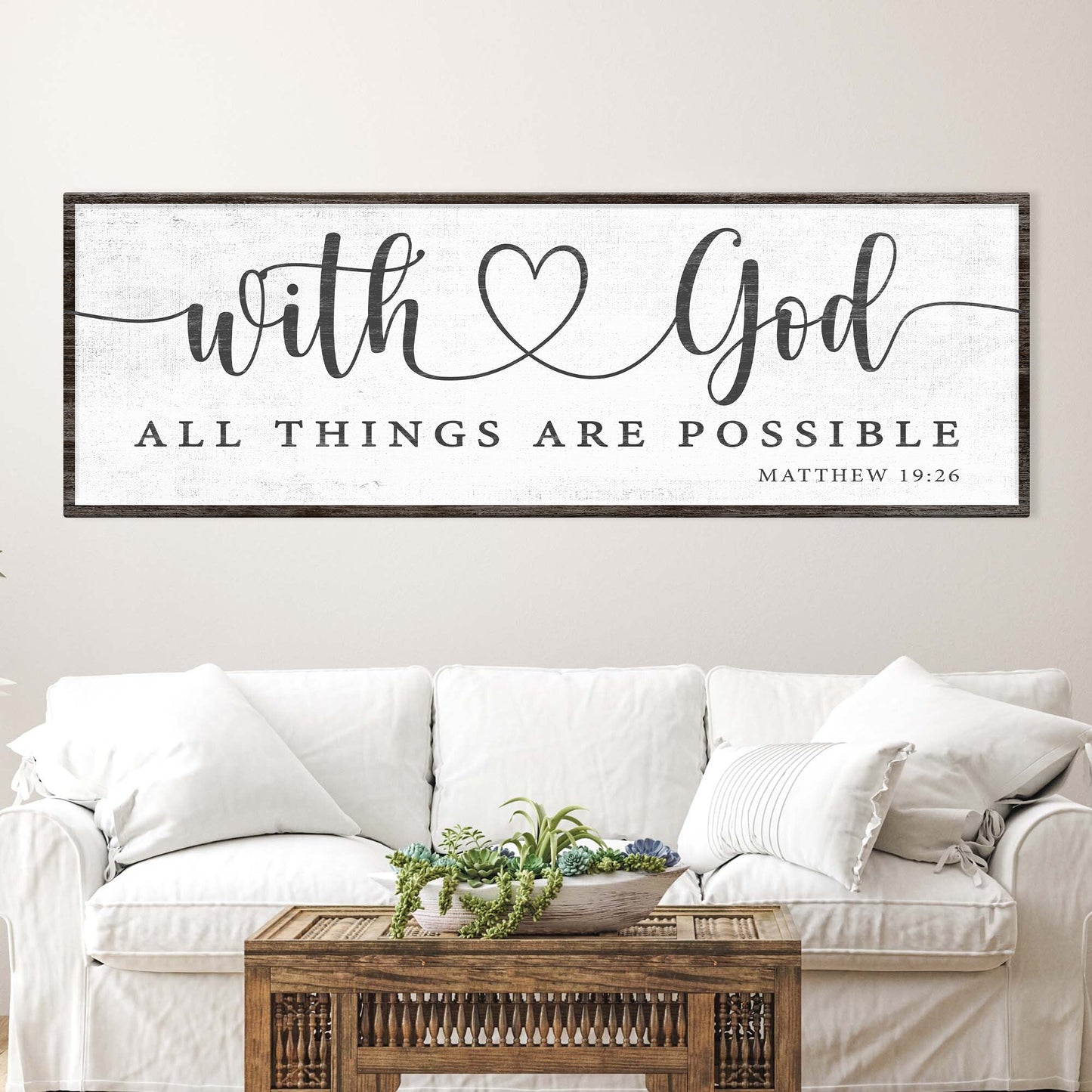 With God All Things Possible faith canvas sign, tall vertical scripture wall art