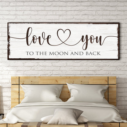 Love You to the Moon and Back Distressed-Look canvas shown in a styled room setting, view 2