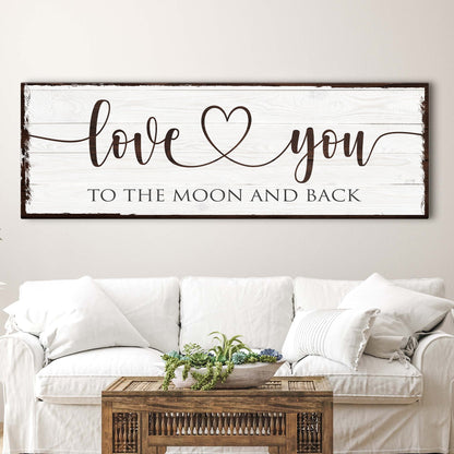 Love You to the Moon and Back Distressed-Look canvas shown in a styled room setting, view 3