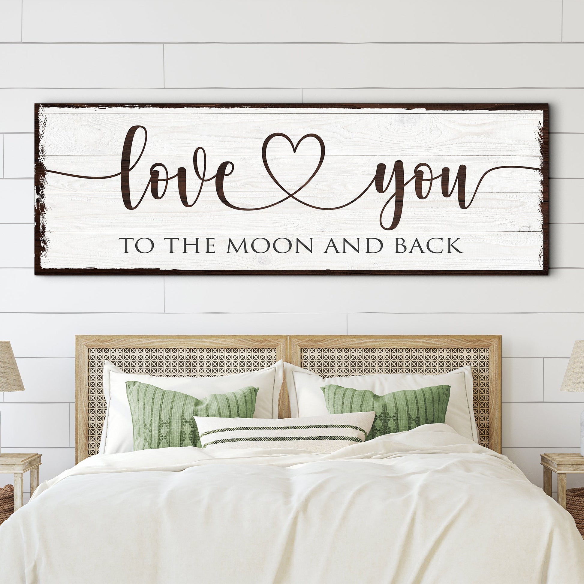 Love You to the Moon and Back canvas sign — nursery and bedroom romantic wall art