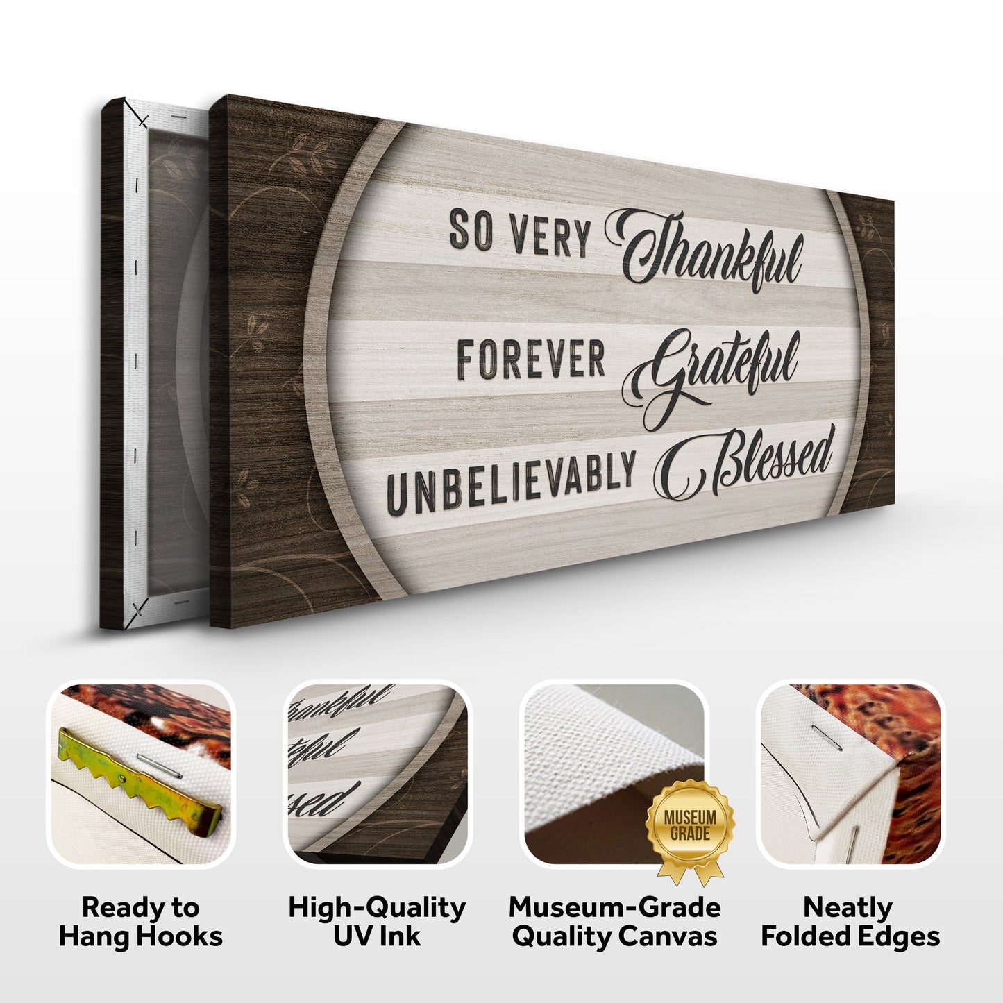 Thankful Grateful Blessed Canvas Wall Art Sign
