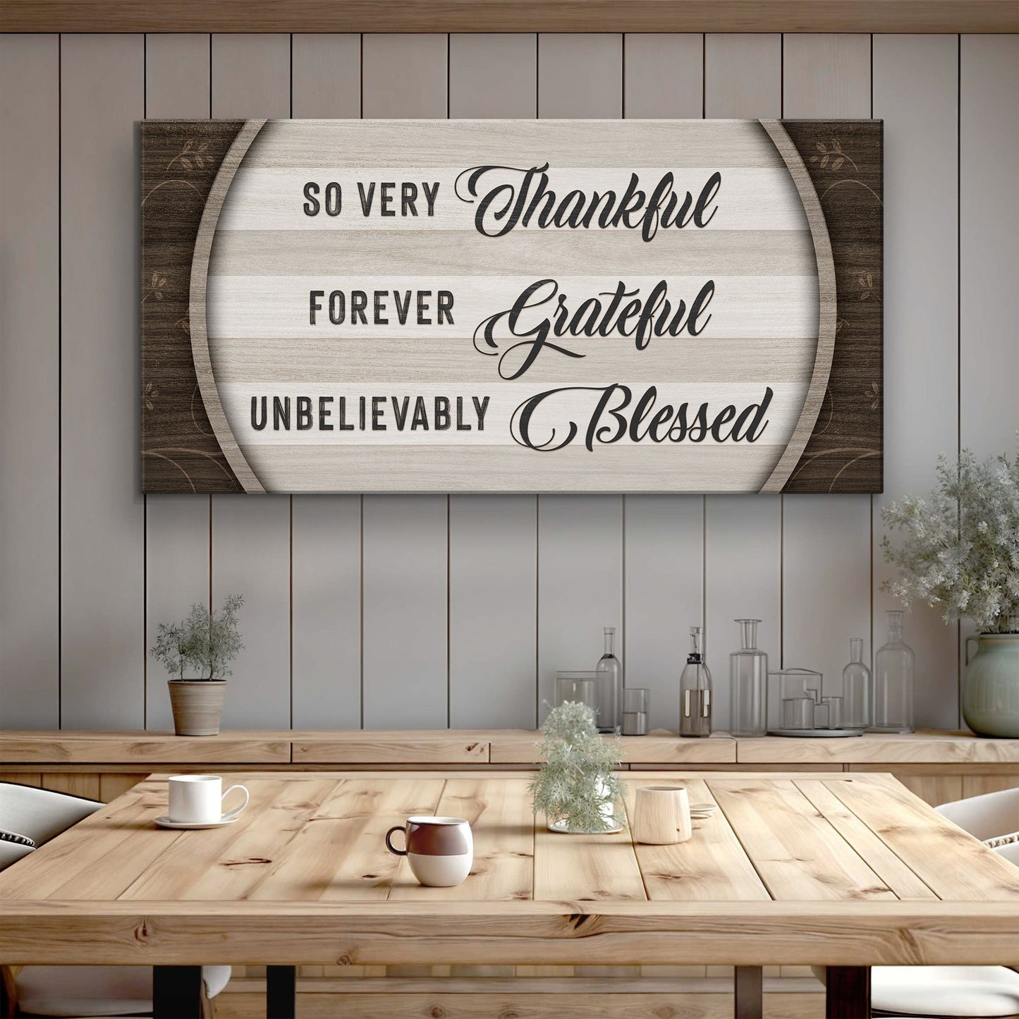 Thankful Grateful Blessed Canvas Wall Art Sign