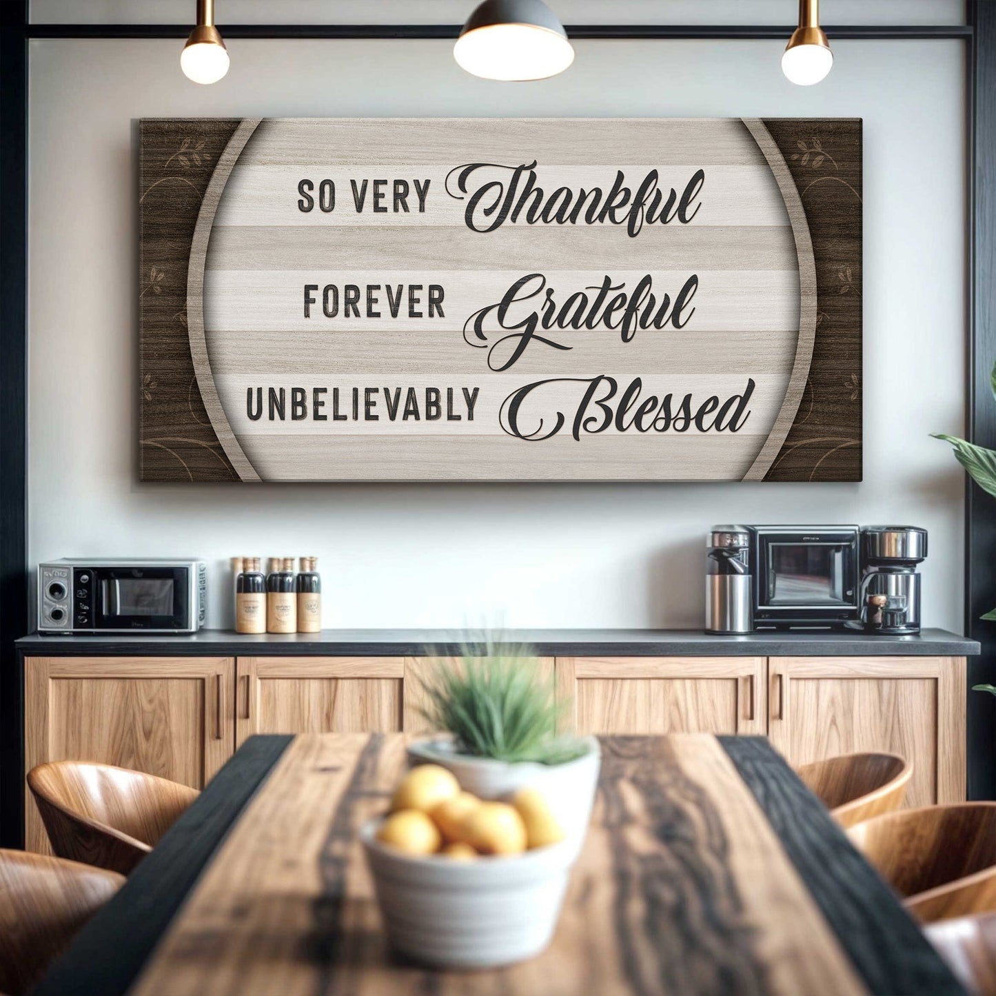 Thankful Grateful Blessed Canvas Wall Art Sign