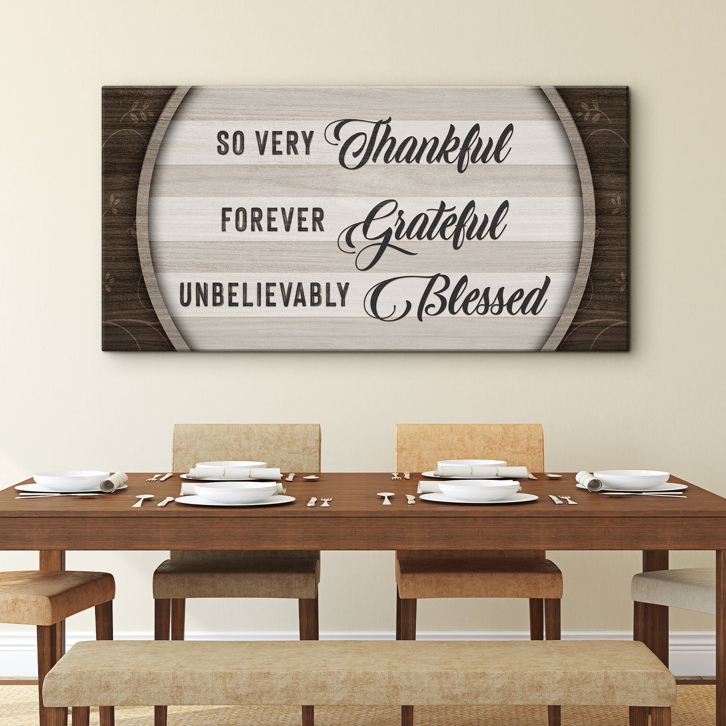 Thankful Grateful Blessed canvas wall art sign for farmhouse or home decor