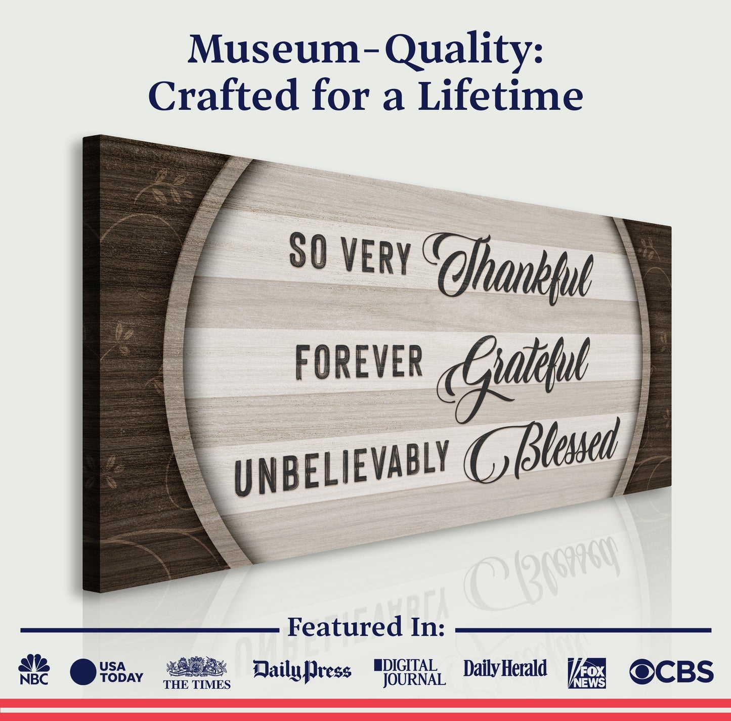 Thankful Grateful Blessed Canvas Wall Art Sign