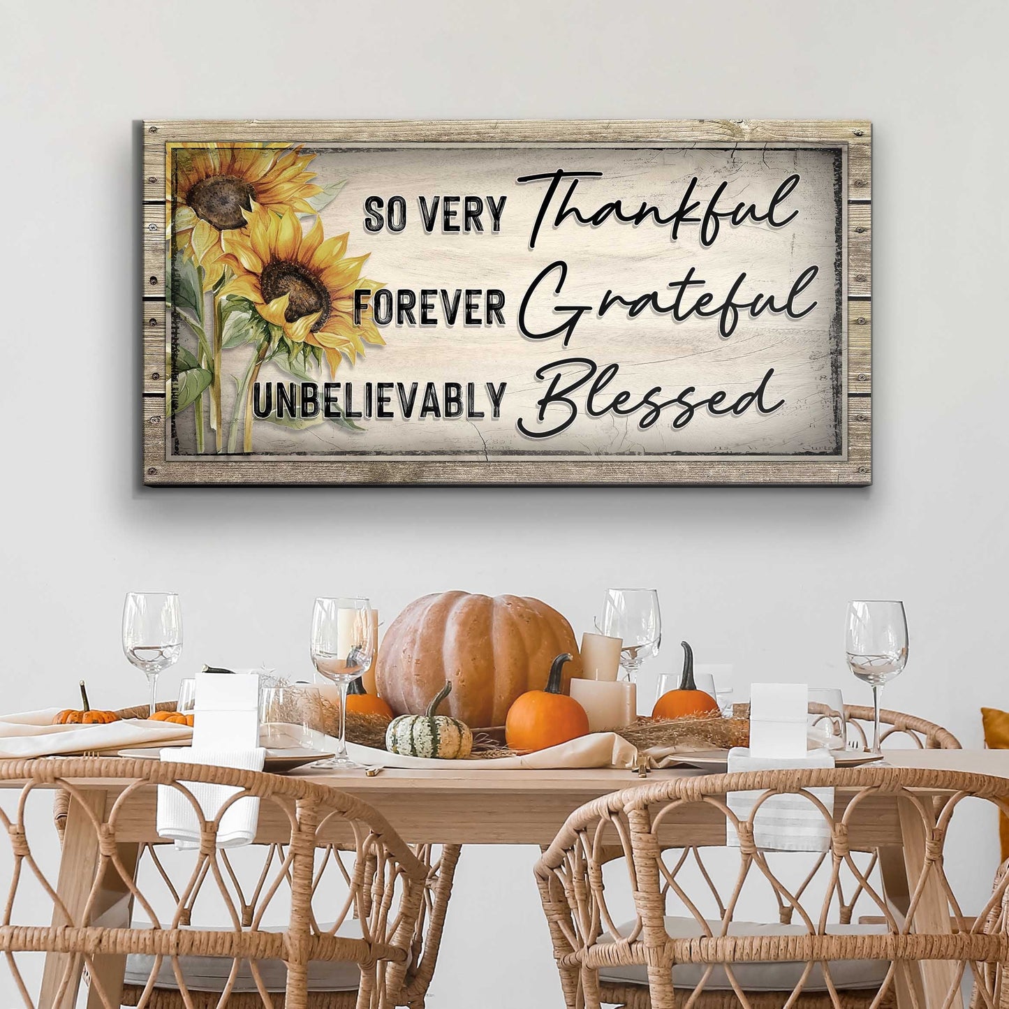 Grateful Thankful Blessed Family Canvas Wall Art
