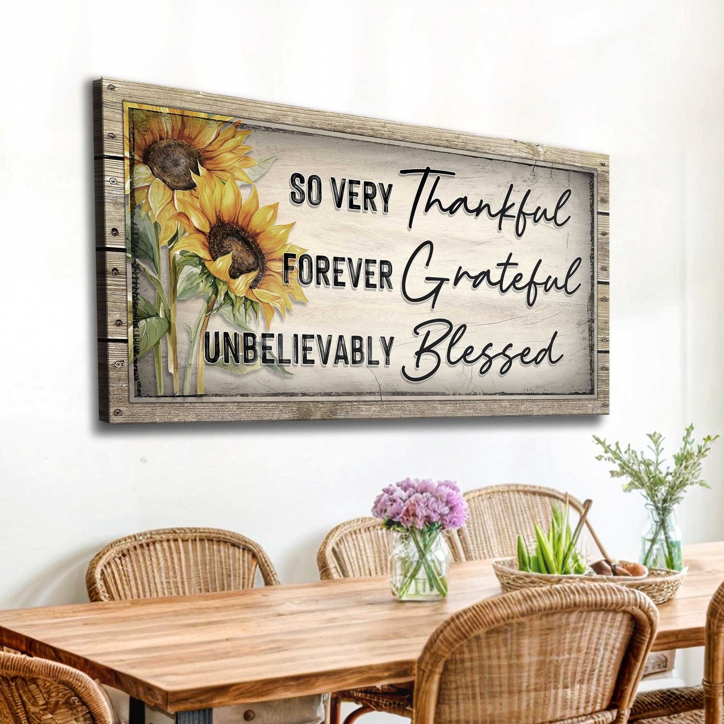 Grateful Thankful Blessed Family Canvas Wall Art