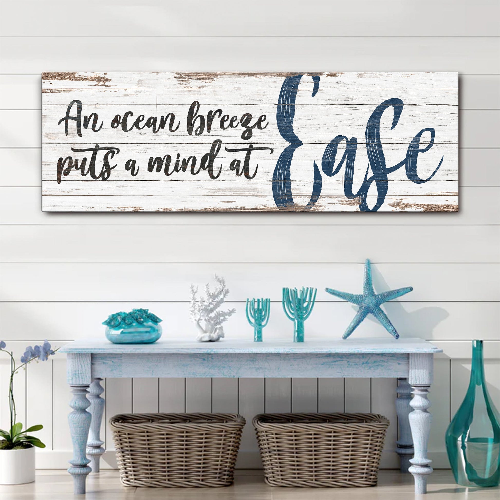 Coastal Beach House sign canvas wall art, breezy seaside typography decor