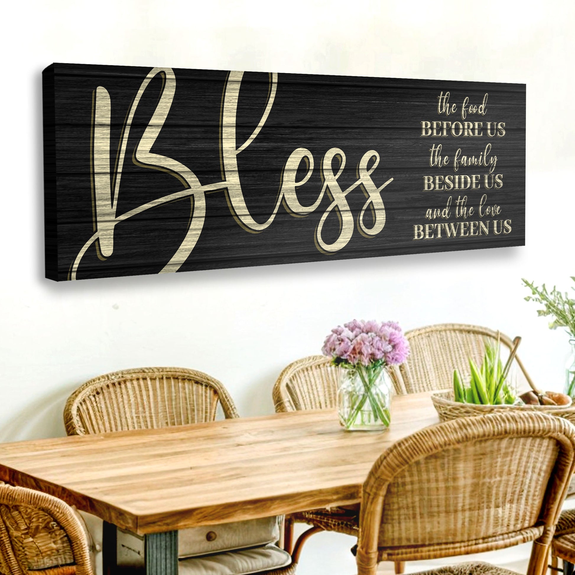 Bless the food before us vertical canvas wall art with kitchen dining room blessing