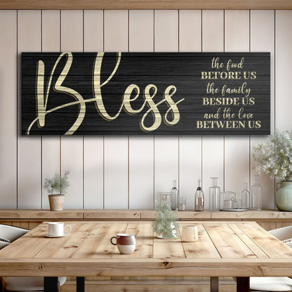 Bless the Food Before Us Black and Cream canvas shown in a styled room setting, view 2