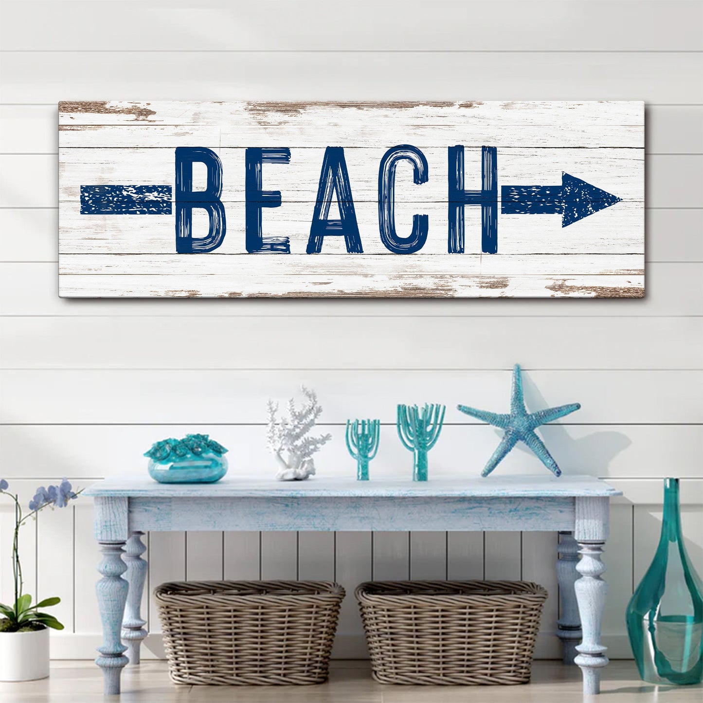 Shore Direction Beach Arrow Sign Canvas Wall Art