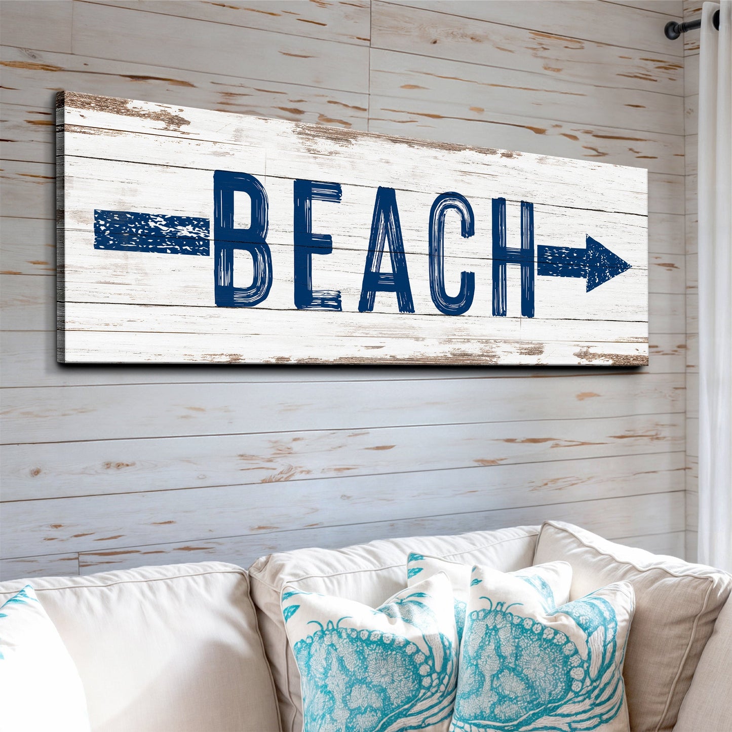 Shore direction arrow beach sign canvas wall art for coastal home decor