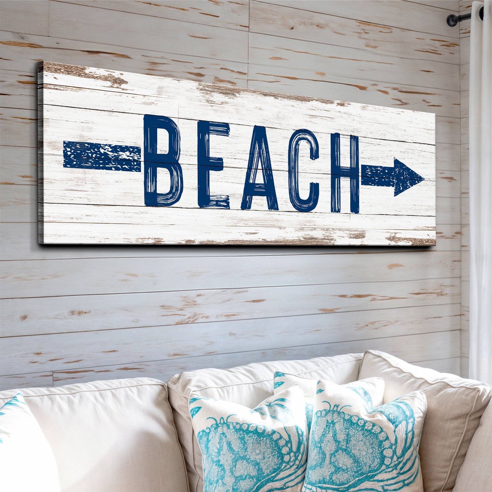 Shore direction arrow beach sign canvas wall art for coastal home decor