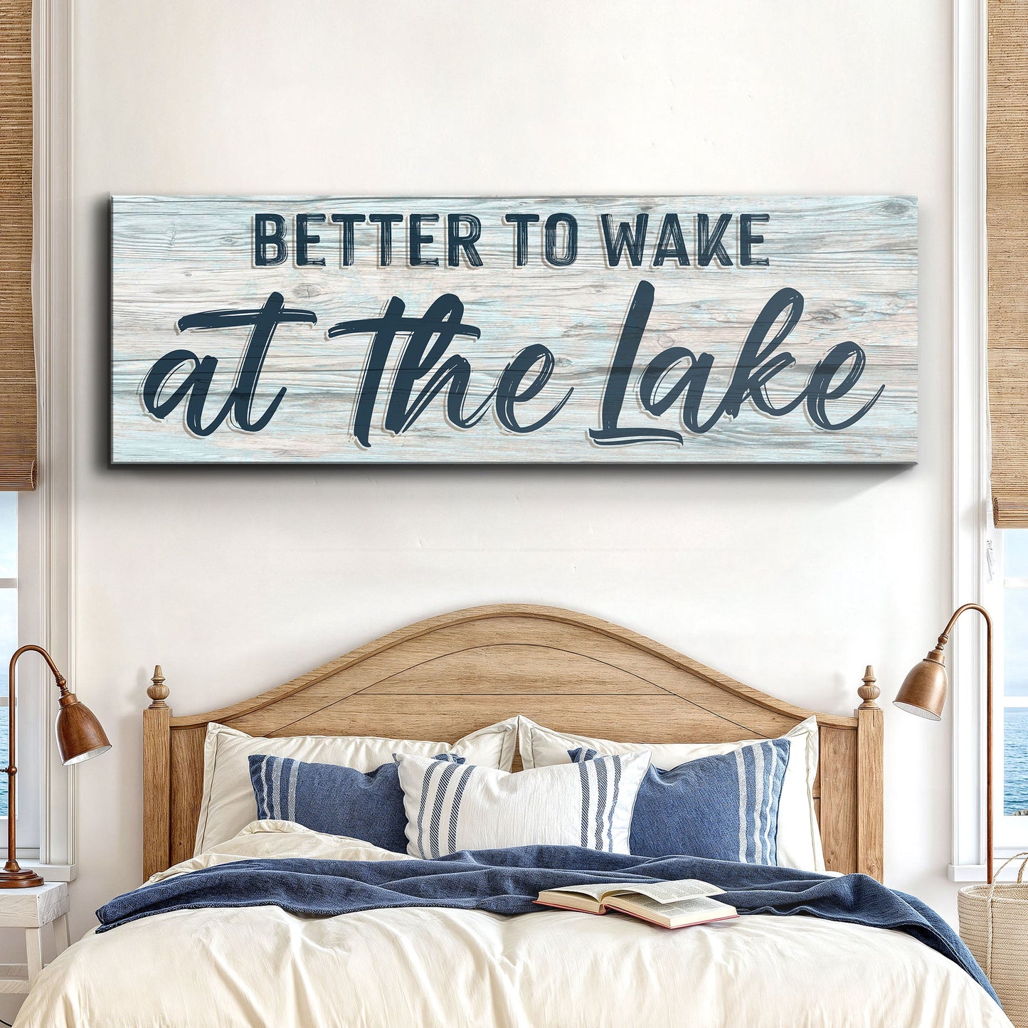 Panoramic better to wake at the lake canvas wall art for cabin interiors