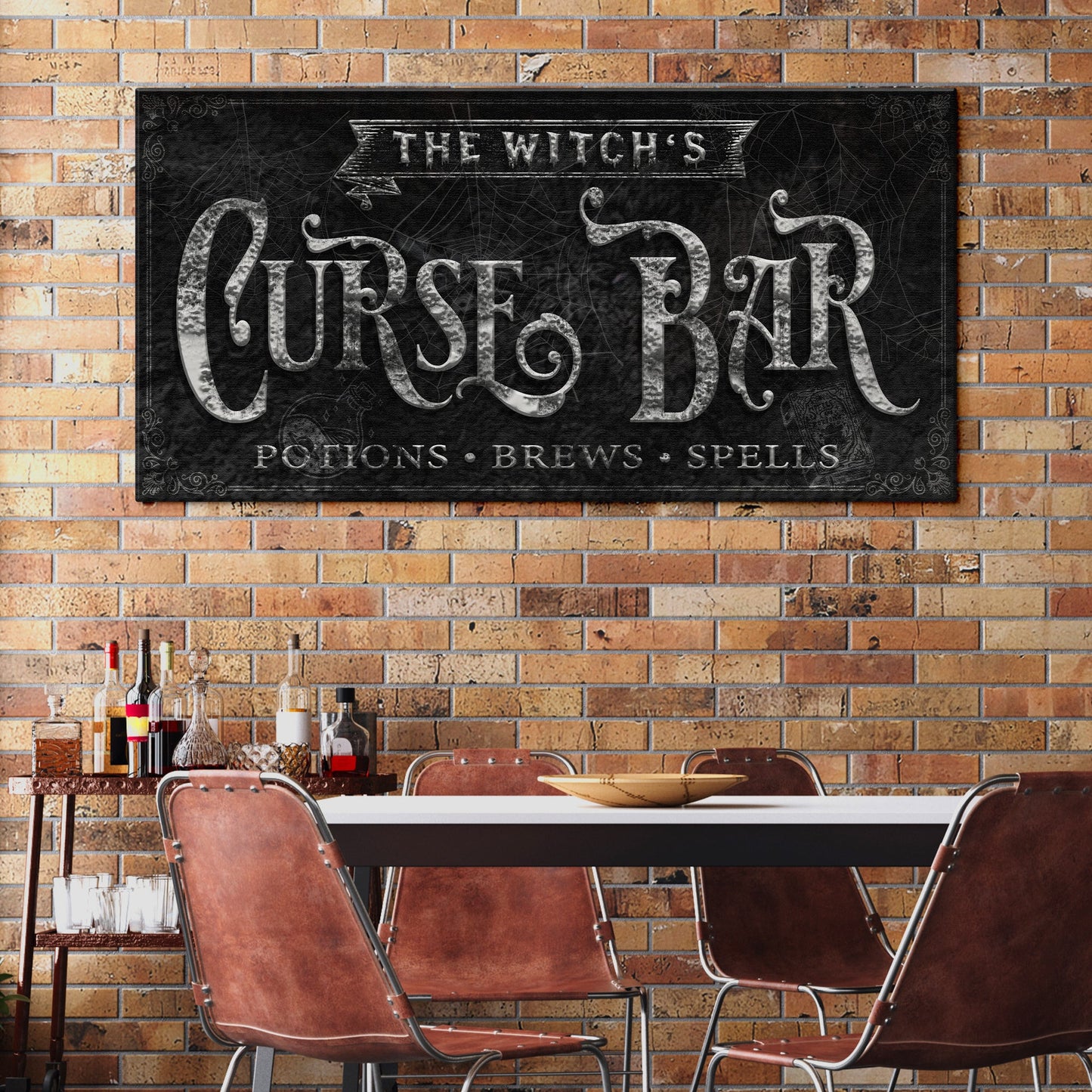 Witch's Curse Bar Halloween canvas wall art II with gothic bar design, gallery-wrapped