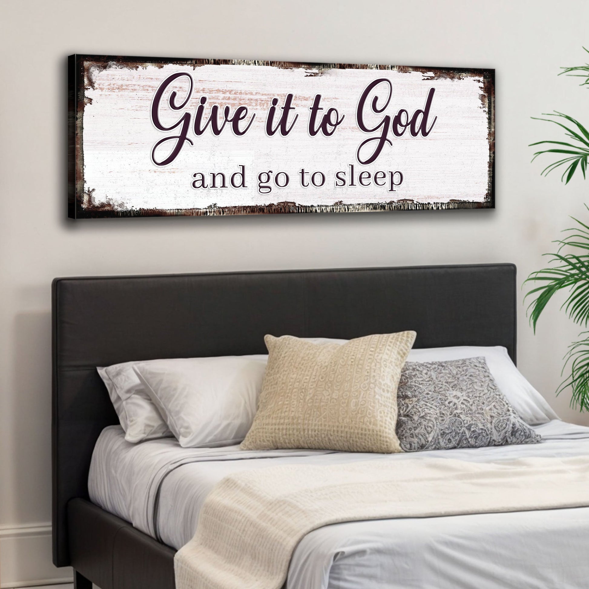 Give It To God And Go To Sleep faith canvas wall art in a calm restful design, ready to hang