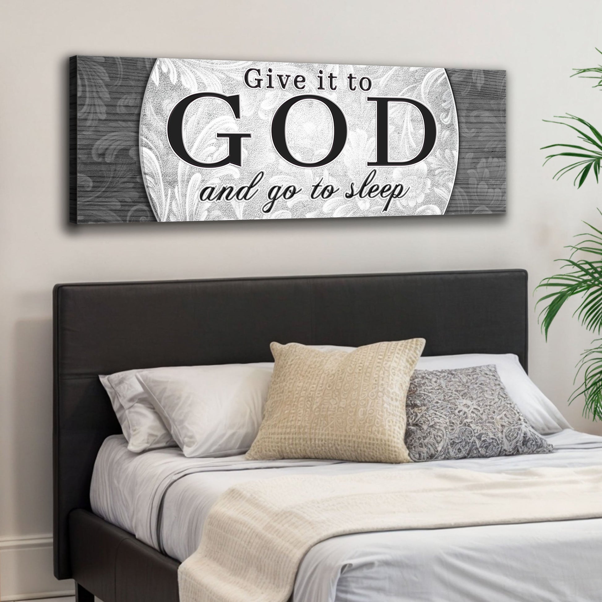 Give It To God And Go To Sleep faith canvas wall art in a calm restful design, ready to hang