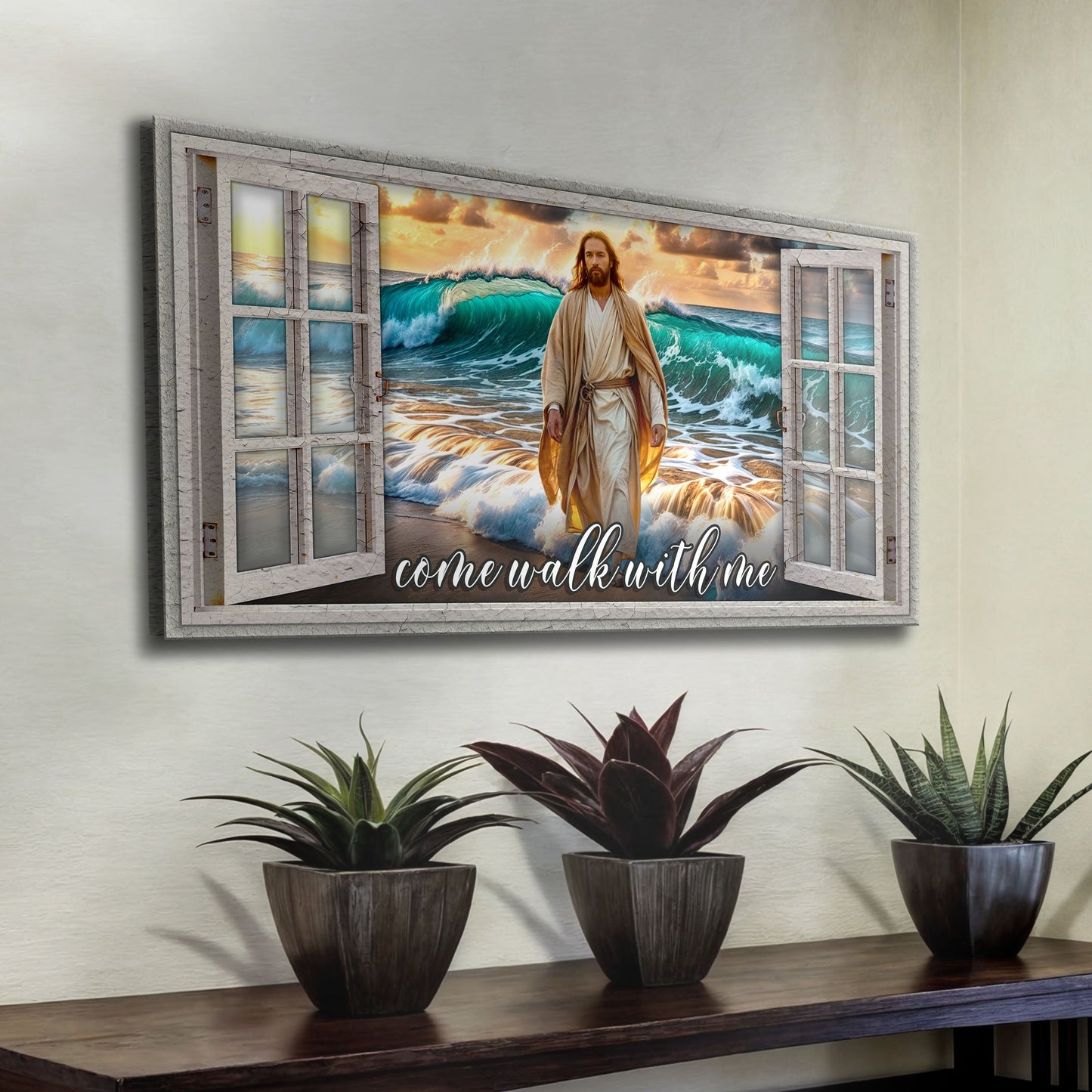 Come Walk With Me faith canvas sign IV, scripture wall art for Christian homes