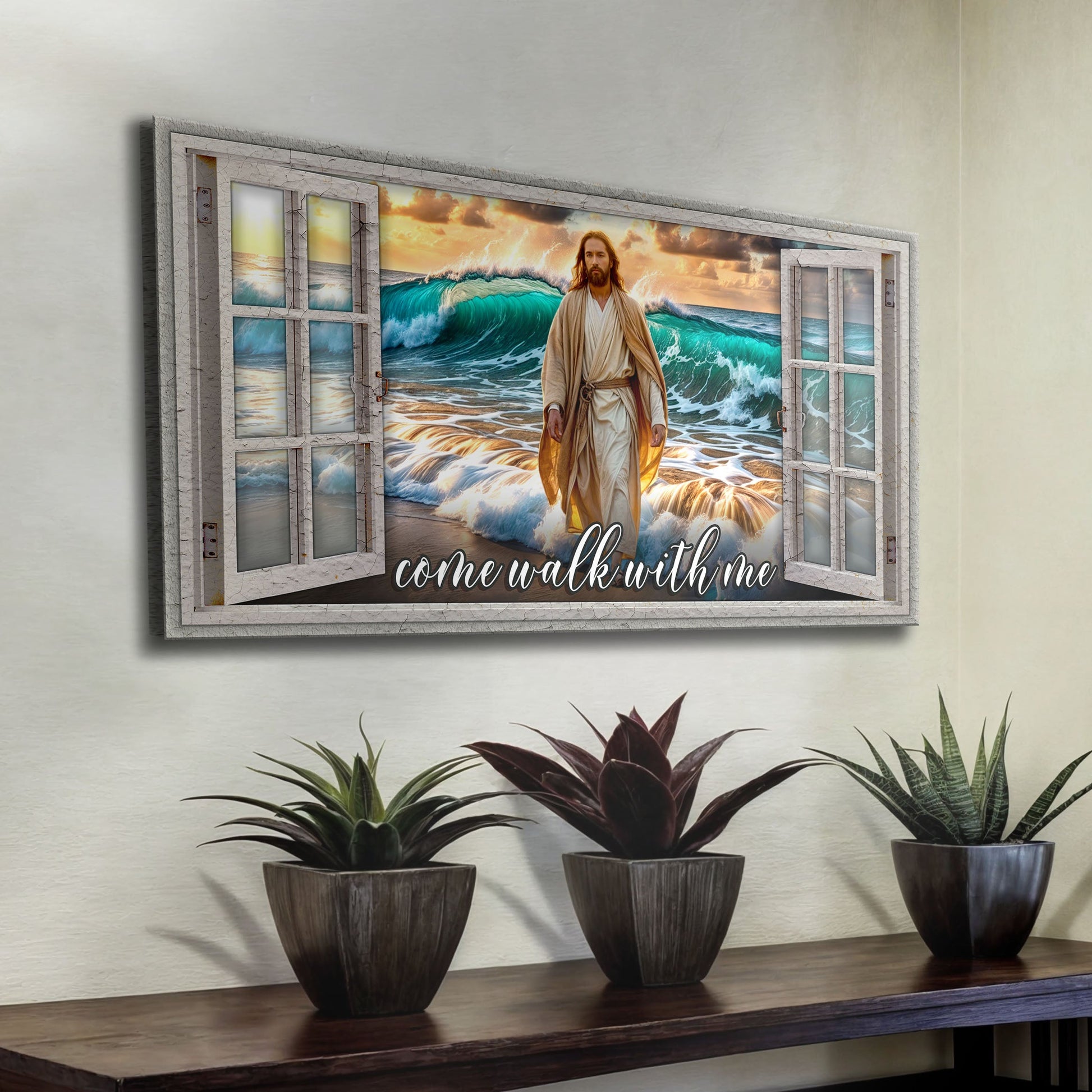 Come Walk With Me faith canvas sign IV, scripture wall art for Christian homes