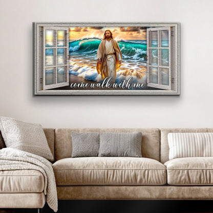 Come Walk With Me Jesus and Turquoise Wave canvas shown in a styled room setting, view 3