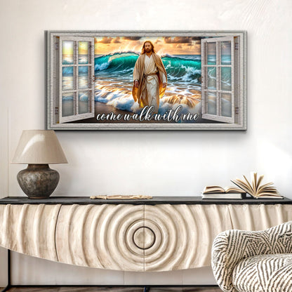 Come Walk With Me Jesus and Turquoise Wave canvas shown in a styled room setting, view 4
