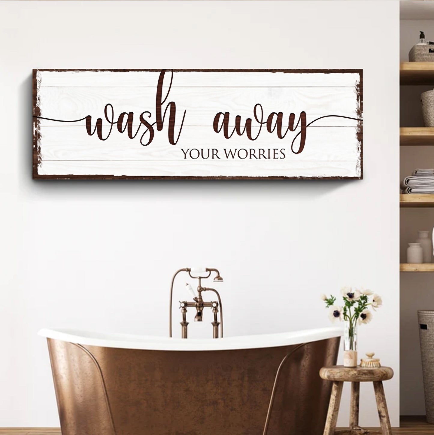 Wash Away Your Worries Bathroom Canvas Sign