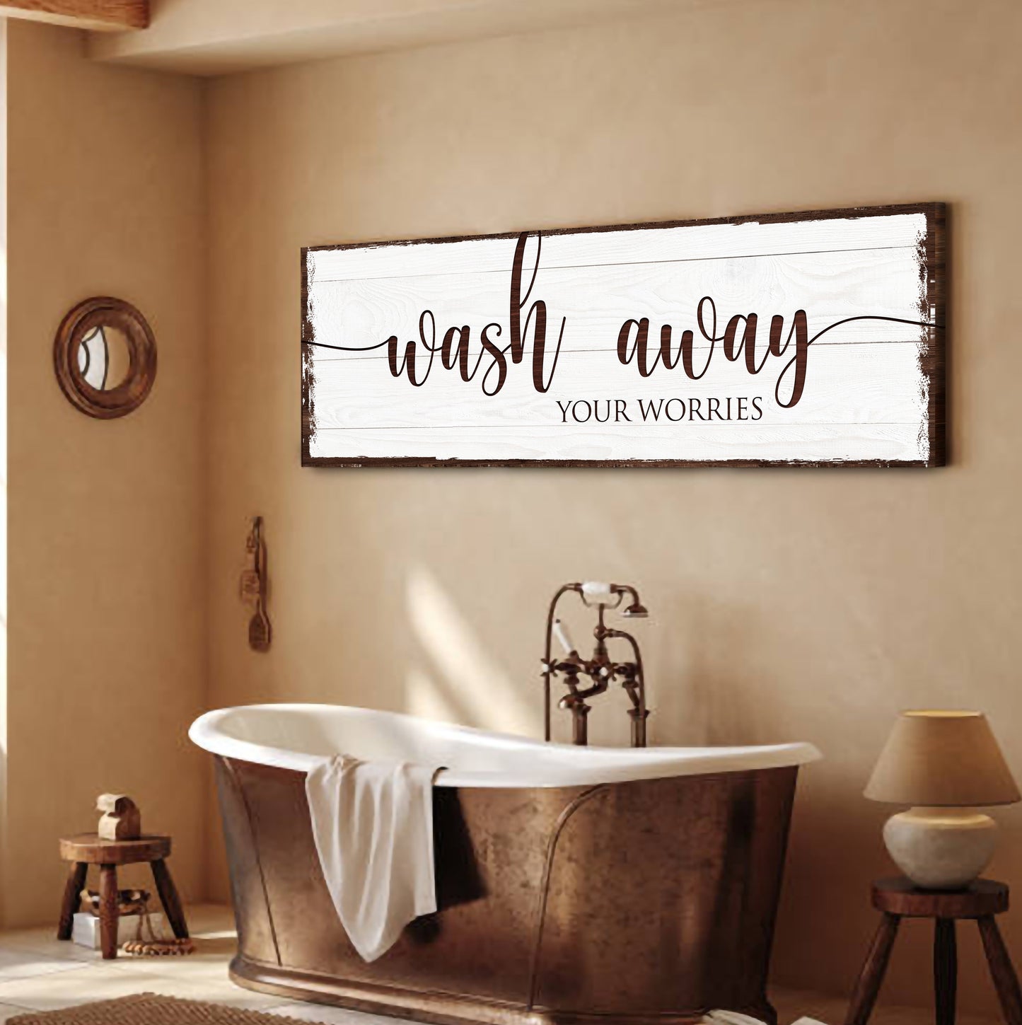 Wash Away Your Worries Bathroom Canvas Sign