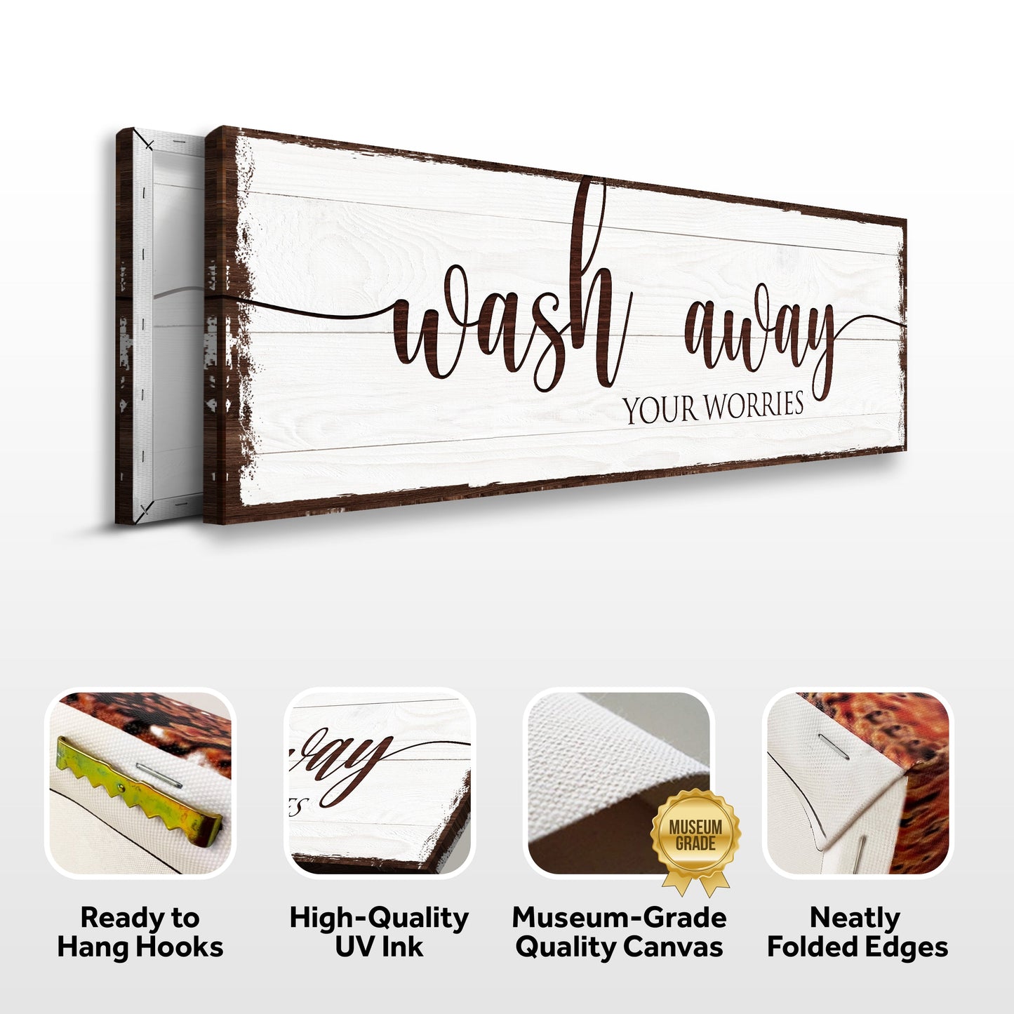 Wash Away Your Worries Bathroom Canvas Sign