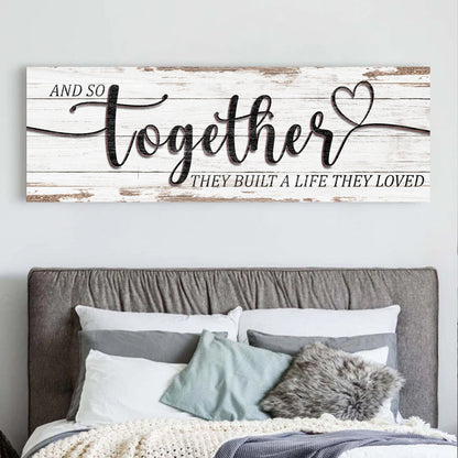 And So Together Heart Script Whitewashed Wood Look canvas shown in a styled room setting, view 2
