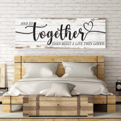 And So Together Heart Script Whitewashed Wood Look canvas shown in a styled room setting, view 3