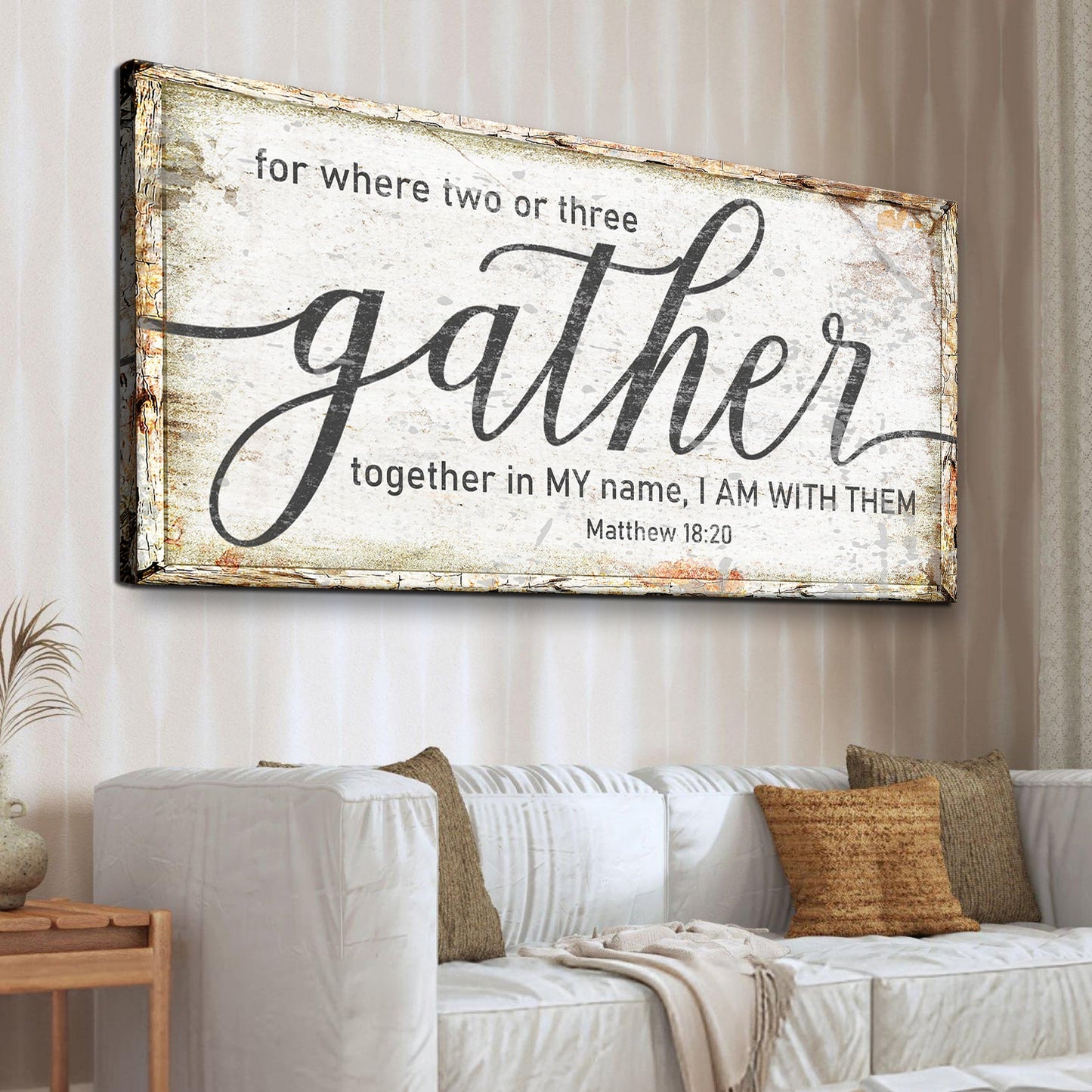 Matthew 18:20 Gather in My Name Faith Canvas Wall Art