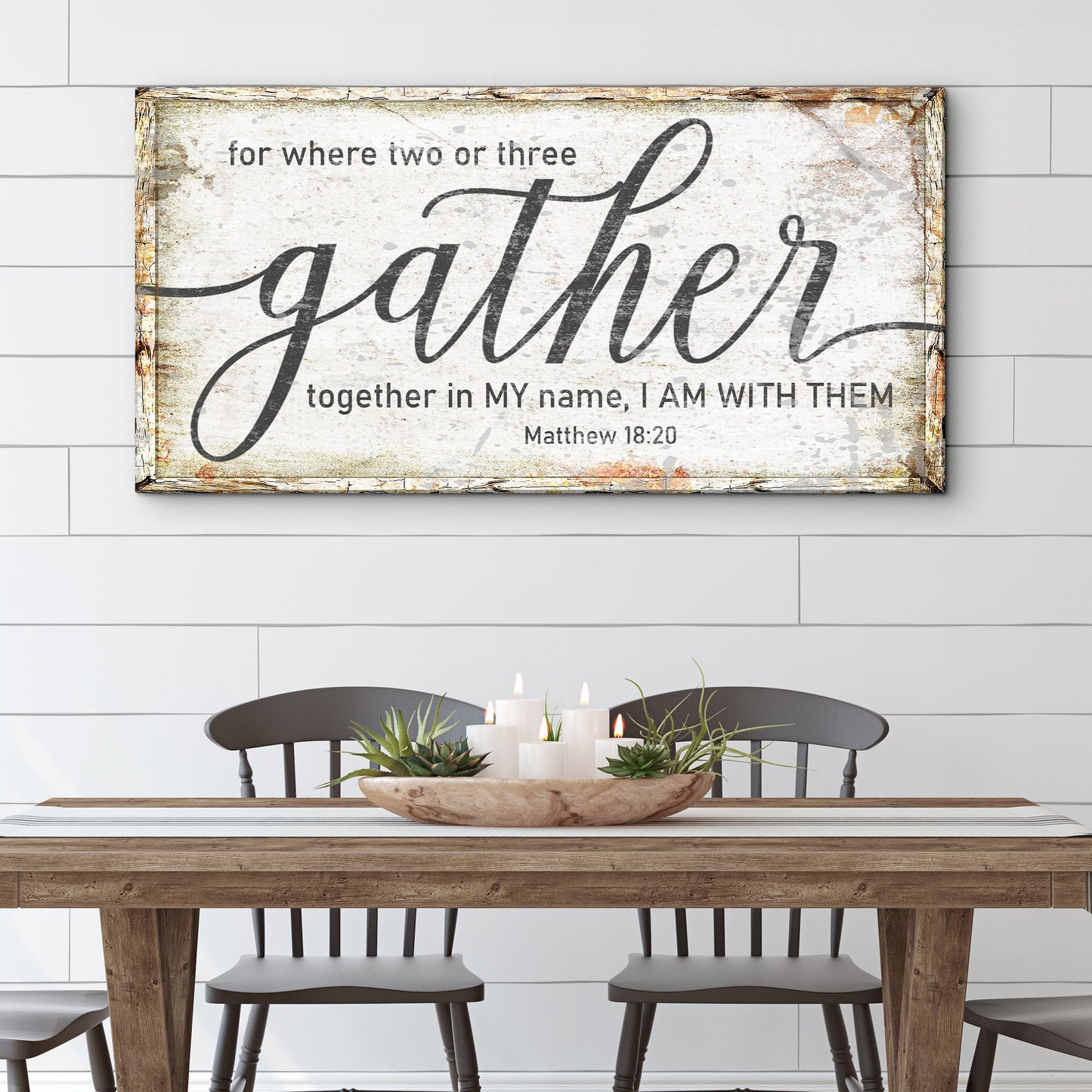 Matthew 18:20 Gather Faith canvas wall art — scripture sign on gallery-wrapped canvas