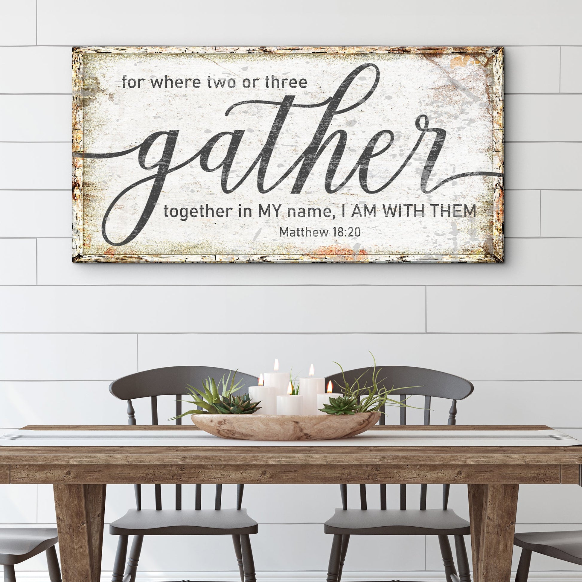 Matthew 18:20 Gather Faith canvas wall art — scripture sign on gallery-wrapped canvas