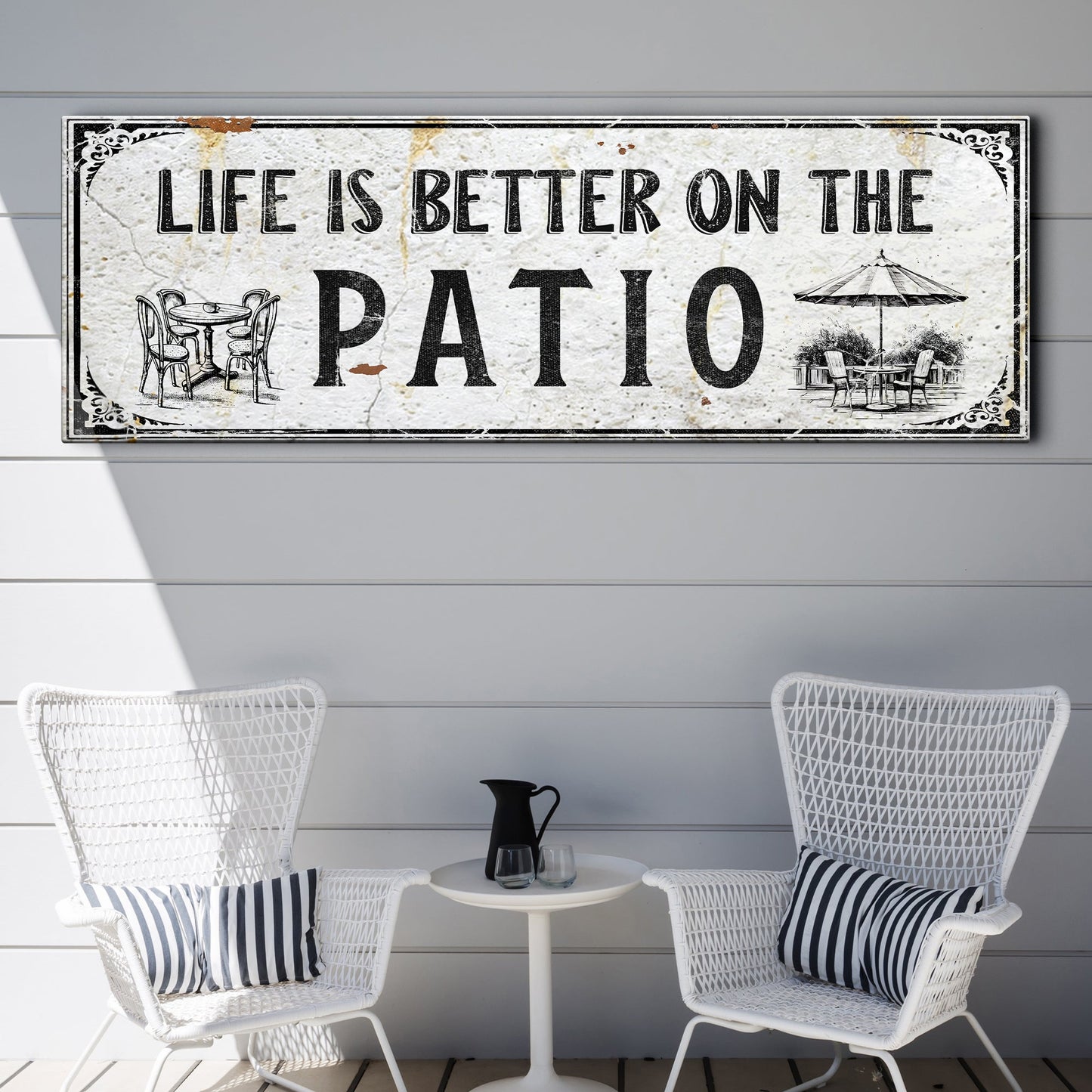 Life Is Better on the Patio outdoor canvas sign IV with relaxed outdoor living typography