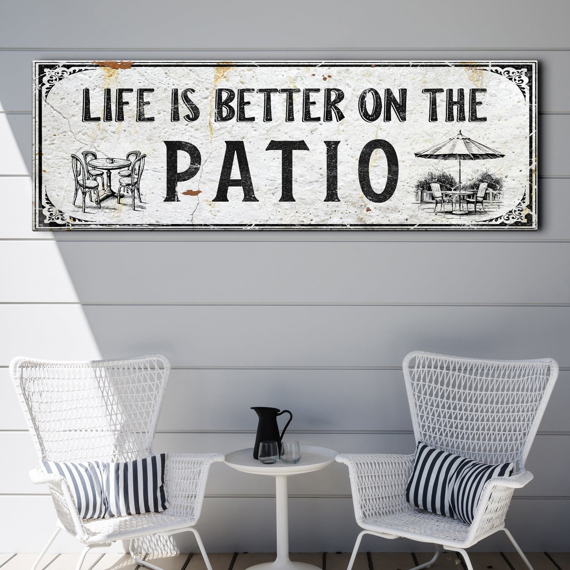 Life Is Better on the Patio outdoor canvas sign IV with relaxed outdoor living typography