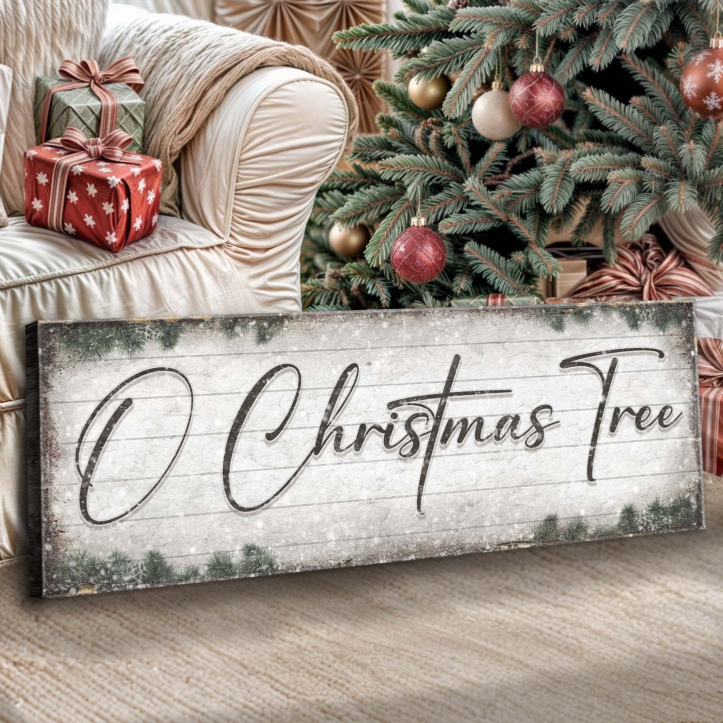 O Christmas Tree wood-look canvas sign farmhouse holiday decor