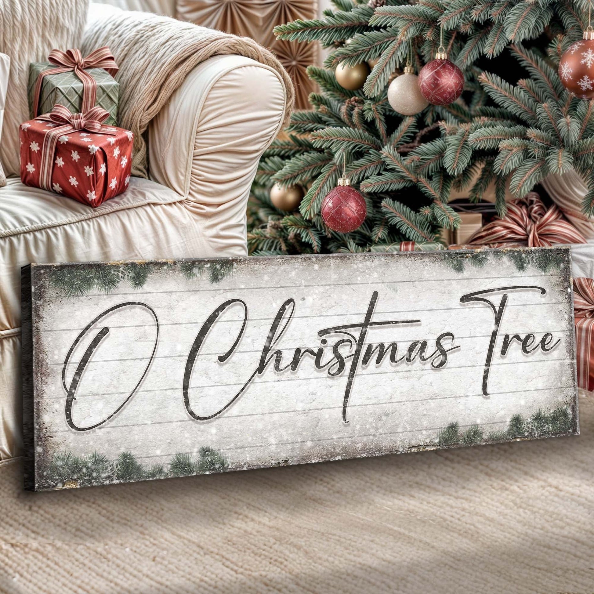 O Christmas Tree wood-look canvas sign farmhouse holiday decor