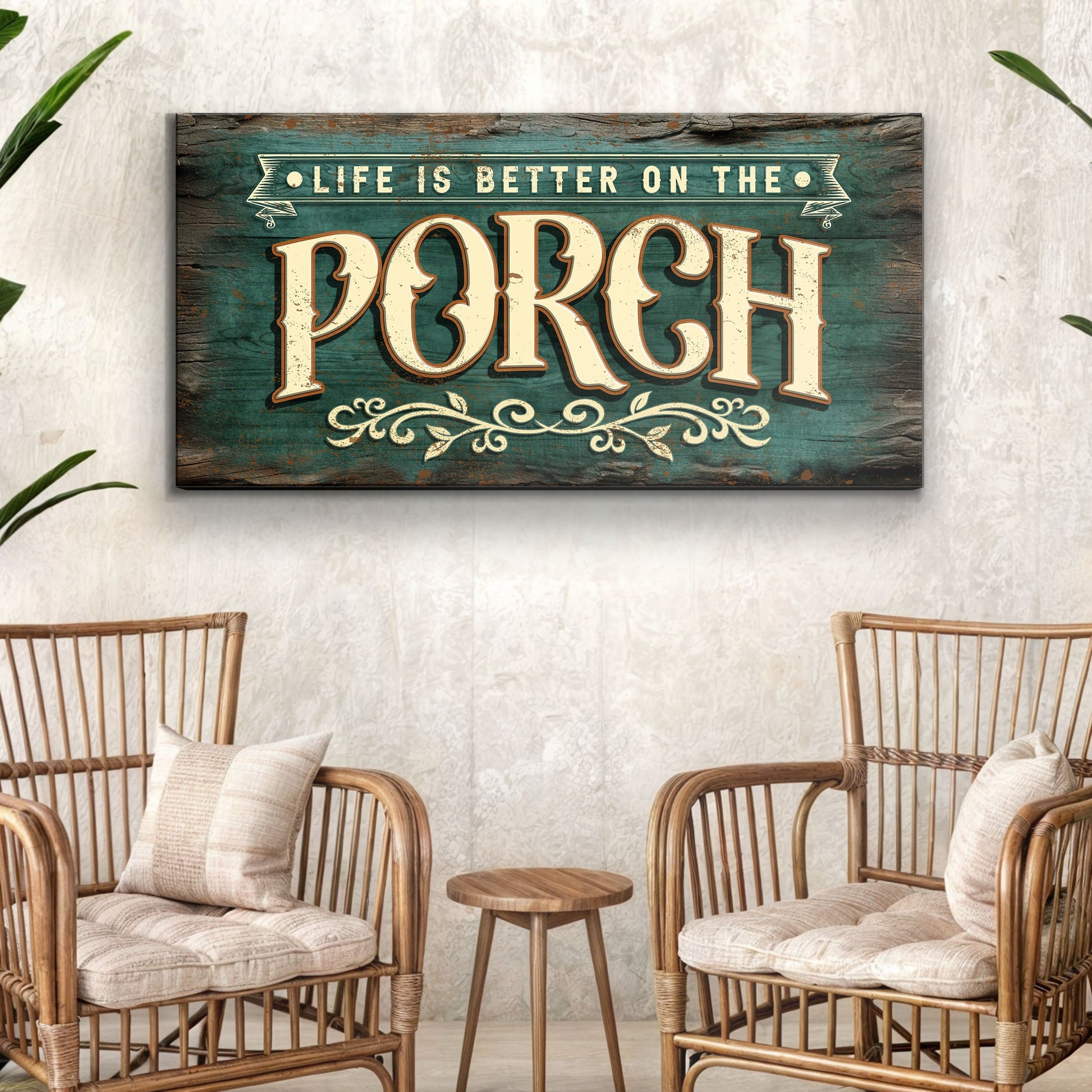 Life Is Better on the Porch wide-format canvas sign with porch living typography