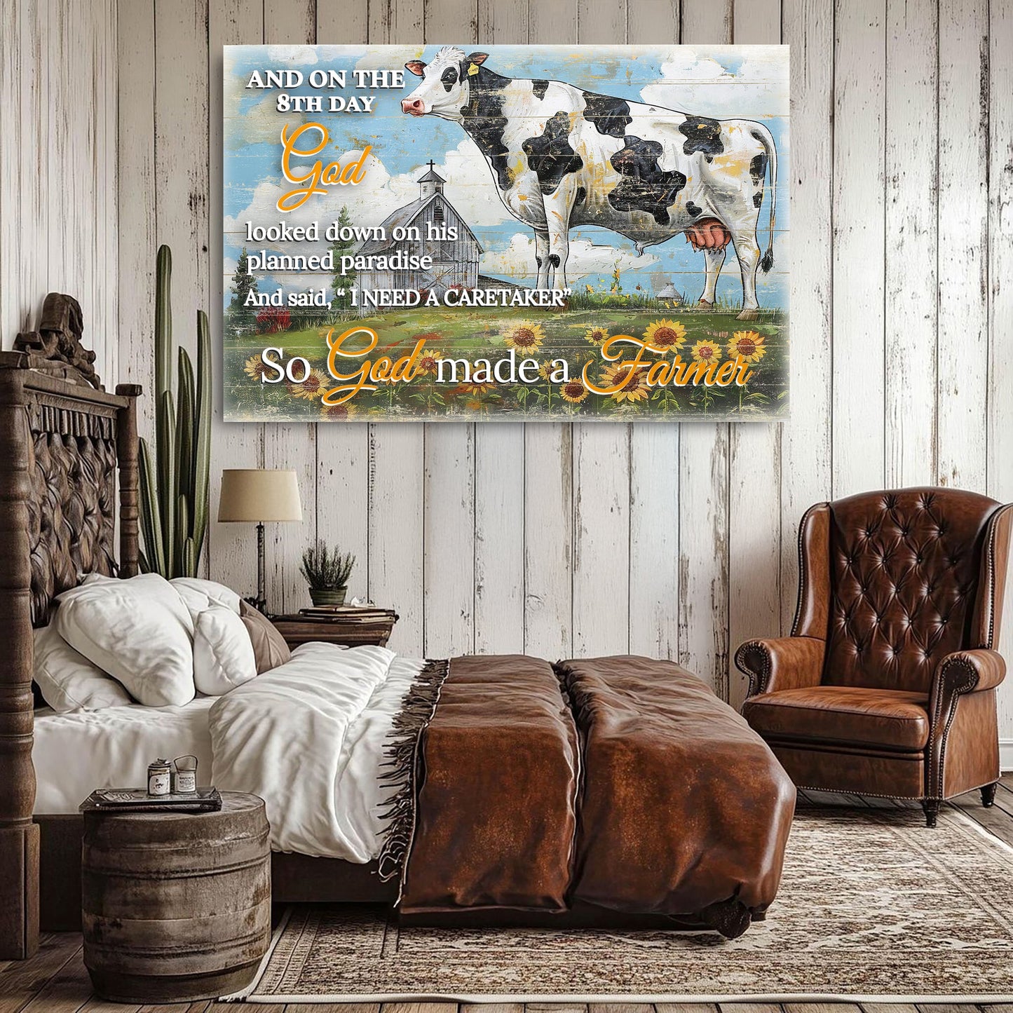 On the 8th Day God Made a Farmer faith canvas sign farmhouse wall art