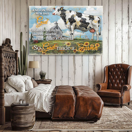 On the 8th Day God Made a Farmer faith canvas sign farmhouse wall art