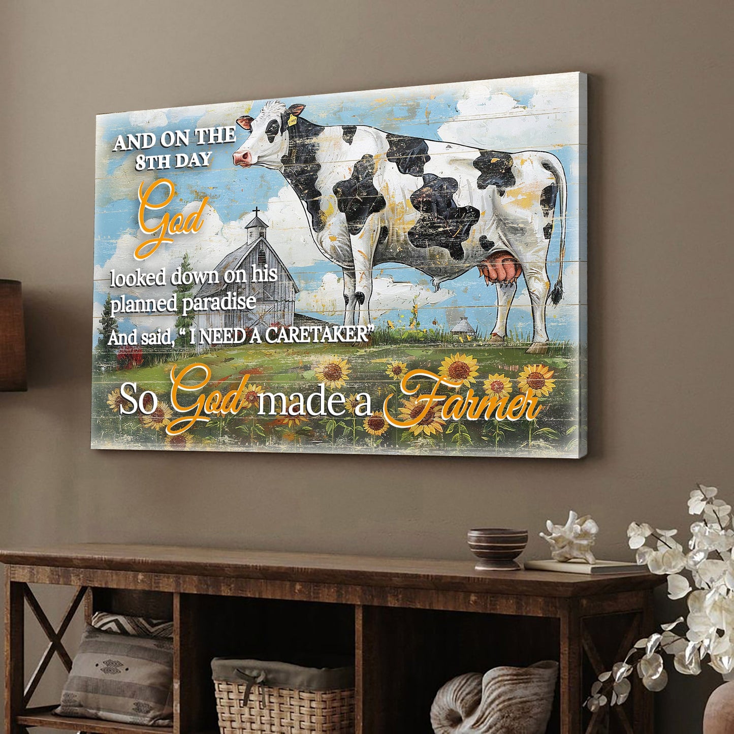 On the 8th Day God Made a Farmer Canvas Faith Sign