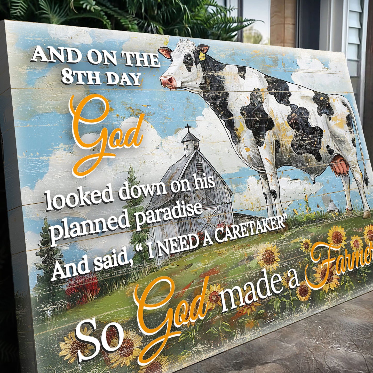 On the 8th Day God Made a Farmer Canvas Faith Sign