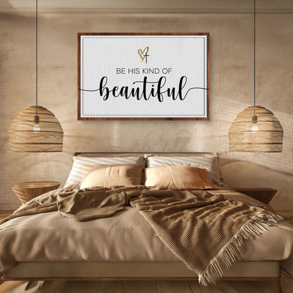 Be His Kind of Beautiful Heart and Cross canvas shown in a styled room setting, view 5