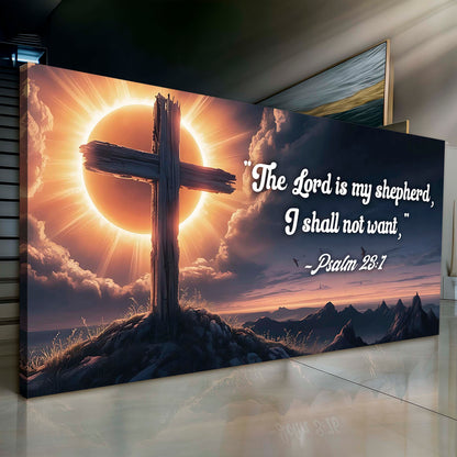 Psalm 23:1 Shepherd Cross Sign canvas shown in a styled room setting, view 6