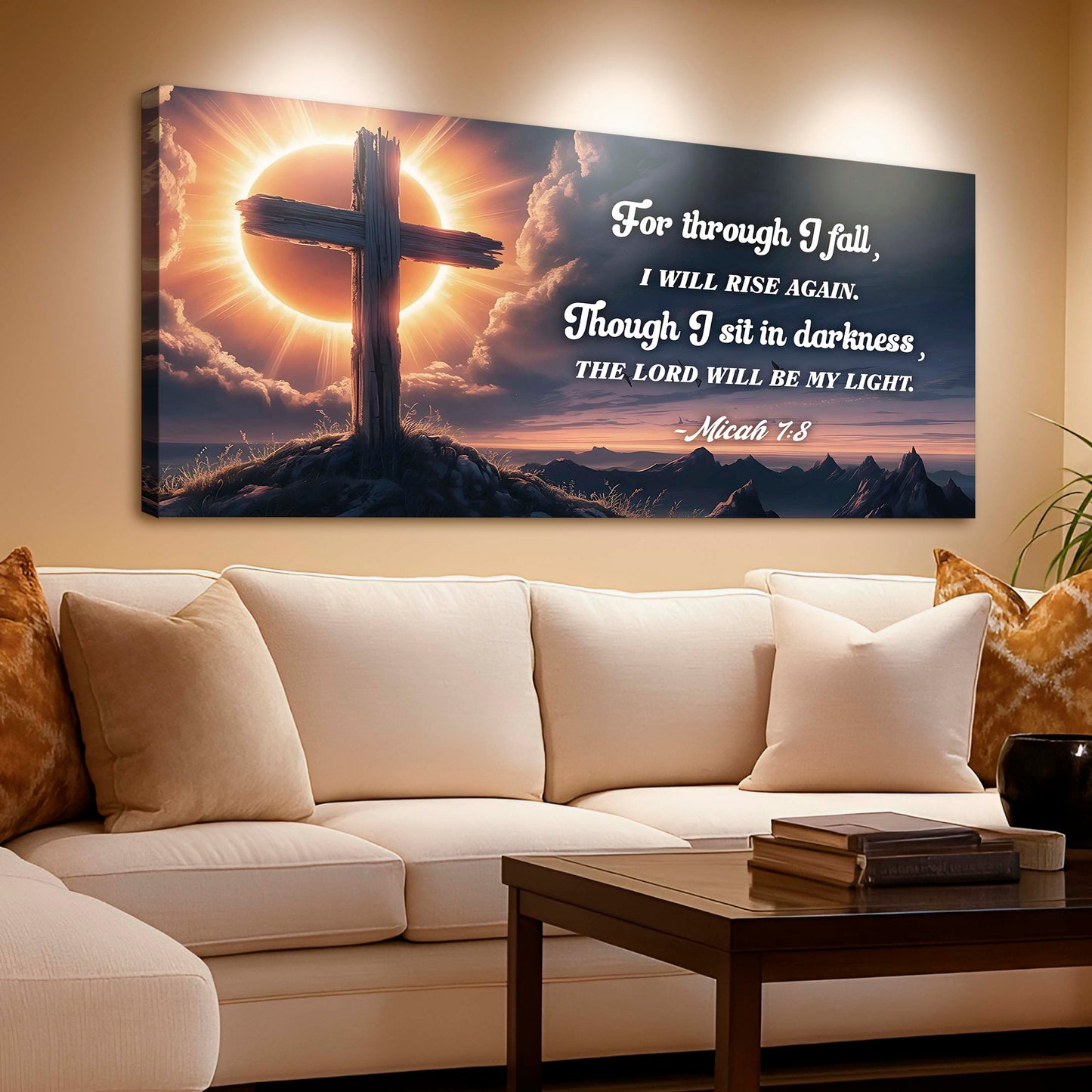 Micah 7:8 The Lord Will Be My Light faith canvas wall art — scripture sign gallery wrapped
