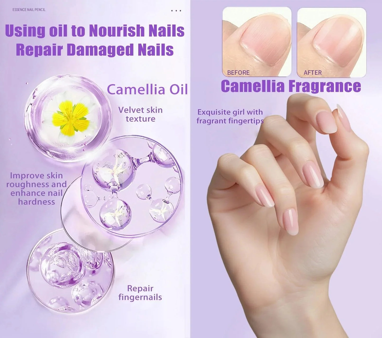 Nail oil pen with jojoba and camellia ingredients for cuticle nourishment