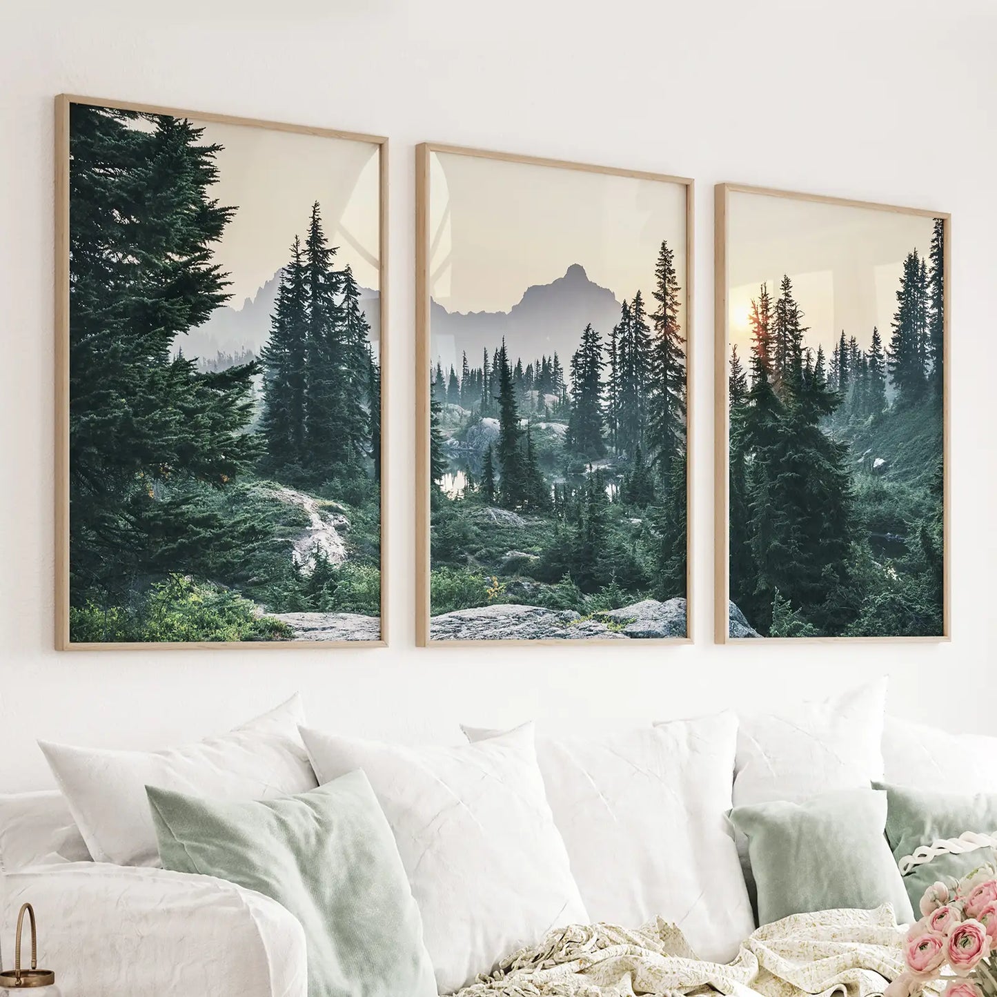 USA mountain forest wilderness 3 piece wall art set with Rampart Range